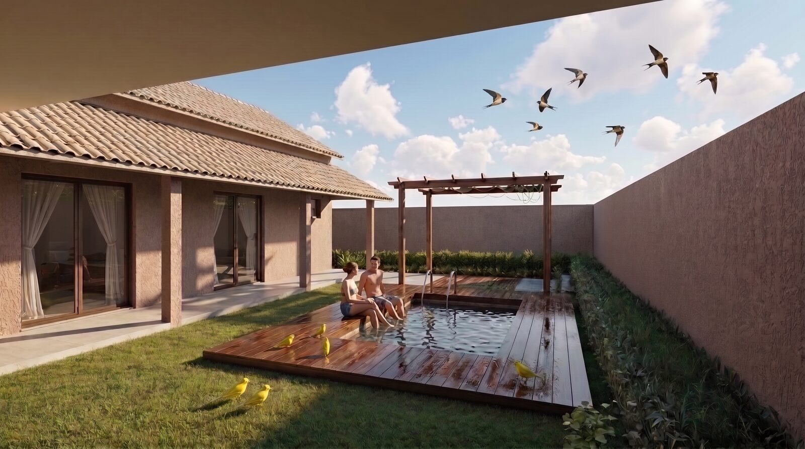 Piscina e área externa da Projeto Jardim Santa Adelaide, Jundiaí-SP